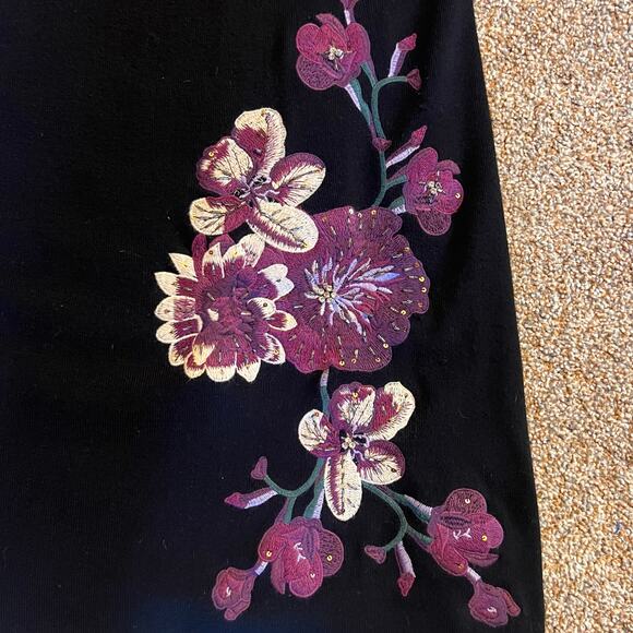 INC Women's Black Embroidered Jeweled Bell Sleeve Dress Purple Floral. Size L-XL - Picture 7 of 7